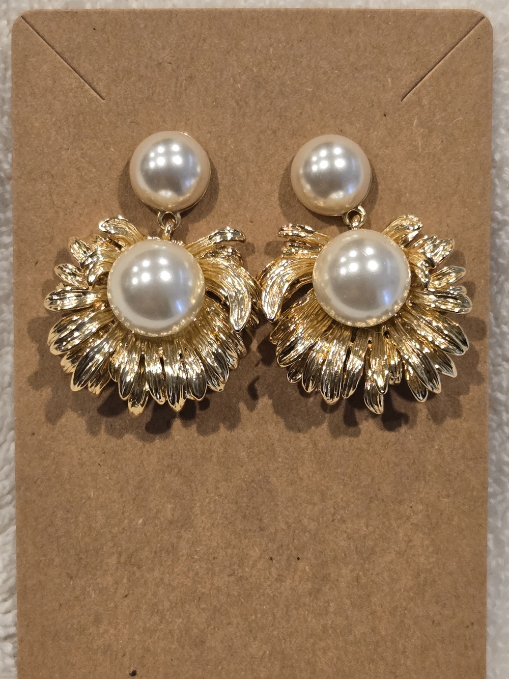 J. Crew Gold and Pearl Floral Drop Earrings
